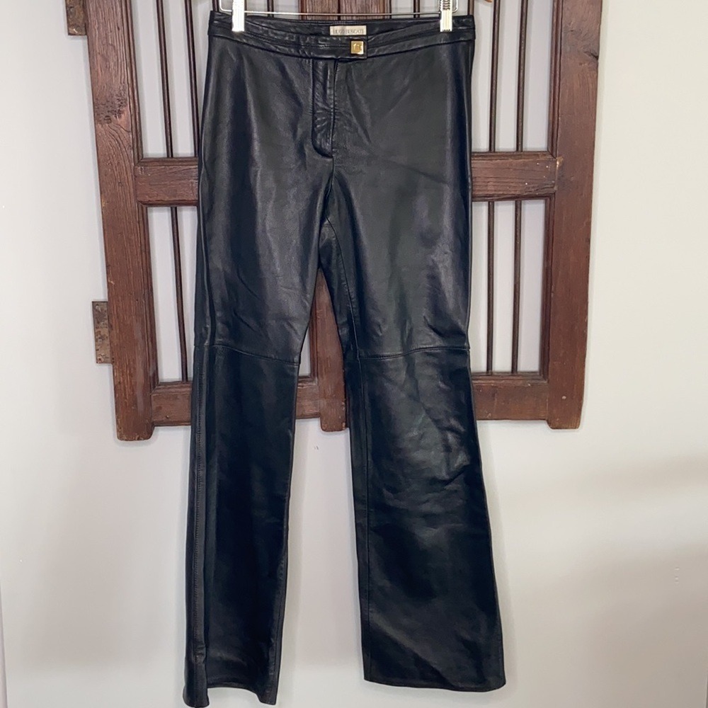 HUGO BUSCATI BLACK VINTAGE LEATHER BOOTCUT PANT 8‎
